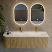Mondiaz KURVE-DLUX Ensemble de meuble de salle de bains - 145x46x40cm - 1 tiroir - 1 porte - lavabo solid surface - droite - 2 trous de robinet - Dusk SW1415171
