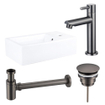 FortiFura Fuente Pack Lave-mains - 40x22x11.5cmcm - 1 trou de robinet - céramique - robinet gunmetal - Blanc SW1111468