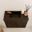 Mondiaz JOYA 50cm toiletmeubel - kleur Walnut - Wastafel FAYE positie Links 1 kraangat kleur Urban. SW1421347
