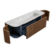 MONDIAZ KURVE-DLUX 150cm Meuble salle de bain avec module 25 G et D - couleur Walnut - 1 tiroir - 2 portes - vasque BIG MEDIUM centre - 1 trou de robinet - couleur Glace SW1138017