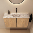 MONDIAZ TURE-DLUX Meuble toilette - 80cm - Washed Oak - EDEN - vasque Glace - position centrale - sans trou de robinet SW1103591