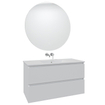 Adema Chaci Meuble salle de bain - 100x46x57cm - 1 vasque en céramique blanche - sans trou de robinet - 2 tiroirs - miroir rond avec éclairage - blanc mat SW816288