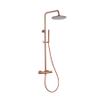 FugaFlow Eccelente Ensemble d'accessoires pour douche de tête - thermostatique - pomme de tête 25 cm - flexible lisse - douchette à main sur barre - Cuivre brossé PVD (Cuivre) SW1450986