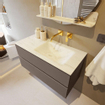 Mondiaz VICA-DLUX ensemble de meuble de salle de bain - 100cm - meuble sous-vasque fumée - 2 tiroirs - lavabo encastré cloud droite - sans trous de robinet - version haute de 60cm - opalo SW1087866