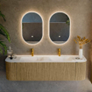 Mondiaz KURVE Ensemble de meuble salle de bain - 170x46x40cm - 1 tiroir - 2 portes - lavabo en solid surface - double - 2 trous de robinet - Dusk SW1414805
