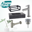 FugaFlow Eccelente Arredo Pack Lave-mains - 40x22x24.5cm - 1 trou de robinet - pierre naturelle - cadre noir - robinet Inox - Noir SW1125267