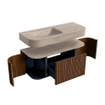 MONDIAZ THOR-DLUX 110cm badmeubel ronding links + rechts kleur Walnut met 1 lade en 2 deuren. Vrijhangende wastafel CLOUD Links zonder kraangat kleur Saba. SW1463031