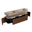 MONDIAZ THOR-DLUX 180cm meuble de salle de bains arrondi gauche + droite couleur Walnut avec 2 tiroirs et 2 portes. Vasque suspendue CLOUD Double 2 trous de robinet couleur Arena. SW1466124