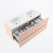 MONDIAZ VICA Ensemble meuble de salle de bains - 120cm - meuble bas rosee - 4 tiroirs - plan-vasque moon double - sans trous de robinet - version haute 60cm - talc SW1080381