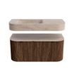 MONDIAZ THOR-DLUX 100cm badmeubel ronding links + rechts kleur Walnut met 1 lade en 2 deuren. Vrijhangende wastafel CLOUD Links 1 kraangat kleur Saba. SW1467560
