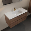 Mondiaz AIVY Ensemble de meuble - 100x45x50cm - 1 trou de robinet - 1 vasque Urban Solid surface - Centre - 2 tiroirs - avec miroir - Melamine Mocha SW892135