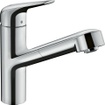 Hansgrohe M42 M427-H150 Mitigeur de cuisine 1 trou avec douchette extractible et bec pivotant à 120° en acier inoxydable SW241709