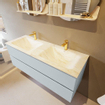 Mondiaz VICA-DLUX Ensemble de meuble de salle de bain - 130cm - meuble sous-vasque argile - 2 tiroirs - lavabo encastré nuage double - 2 trous de robinet - version haute de 60cm - ostra SW1085691