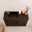 Mondiaz JOYA 60cm toiletmeubel - kleur Walnut - Wastafel FAYE positie Links 1 kraangat kleur Urban. SW1421358
