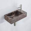FugaFlow Efficiente Pietra Ensemble lave-mains - 40x22x10cm - trou de robinet à droite - robinet de lavabo inox brossé PVD - bonde - siphon abaissé - Dark Emporador SW1448155