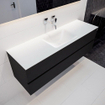 ENSEMBLE DE MEUBLE MONDIAZ VICA - 150 cm - 2 tiroirs - lavabo Cloud central - 0 trous de robinet - solid surface urbaine SW410260