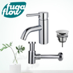 FugaFlow Eccelente Sobrado Kit mitigeur lavabo - robinet bas - bonde non-obturable - siphon design bas - Chrome brillant SW1124181