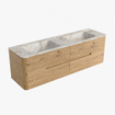 Mondiaz CIRO-DLUX Badkamermeubelset - 160x45x50cm - Solid surface wastafel Frappe - 2 wasbak Dubbel - zonder kraangaten - 4 lades - Oak SW1530901