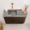 Mondiaz JOYA-DLUX Meuble de toilette 61,6cm - arrondi droit couleur Noyer - Vasque FAYE position Gauche Sans trou de robinet couleur Sombra SW1424760