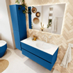 Mondiaz VICA ensemble de meuble de salle de bain - 110cm - meuble sous-vasque jeans - 2 tiroirs - lavabo moon droite - 1 trou de robinet - couleur talc - miroir LED - version XL 60cm haut SW1092165