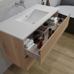 Adema Chaci Ensemble salle de bain - 100x46x57cm - 1 vasque en céramique blanche - sans trous de robinet - 2 tiroirs - miroir rectangulaire - cannelle SW816556