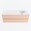 MONDIAZ VICA Ensemble meuble de salle de bains - 130cm - meuble bas rosee - 2 tiroirs - plan-vasque moon à droite - 1 trou de robinet - version hauteur 60cm - talc SW1080351
