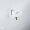 FugaFlow Efficiente Pietra Ensemble de fontaine - 37,5x18,5x9cm - céramique - trou de robinet à gauche - robinet de fontaine en laiton brossé - bouchon de vidange - siphon abaissé - Blanc mat SW1442315