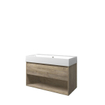 Proline loft ensemble de meubles de salle de bains 100x46x62cm meuble avec étagère chêne brut avec 2 trous pour robinetterie porcelaine blanc brillant SW349535