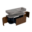 MONDIAZ THOR-DLUX 120cm meuble de salle de bains arrondi gauche + droite couleur Walnut avec 1 tiroir et 2 portes. Vasque suspendue CLOUD Droite sans trou de robinet couleur Sombra. SW1463638