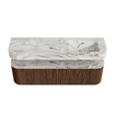 MONDIAZ THOR-DLUX 160cm badmeubel ronding links + rechts kleur Walnut met 1 lade en 2 deuren. Vrijhangende wastafel CLOUD Rechts 1 kraangat kleur Glace. SW1465010