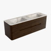 Mondiaz CIRO-DLUX Badkamermeubelset - 150x45x50cm - Solid surface wastafel Frappe - 2 wasbak Dubbel - 2 kraangaten - 4 lades - Walnut SW1530190