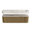 MONDIAZ THOR-DLUX 160cm meuble de salle de bains arrondi gauche + droite couleur Dusk avec 1 tiroir et 2 portes. Vasque suspendue CLOUD Droite sans trou de robinet couleur Frappe. SW1465050