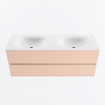 MONDIAZ VICA Ensemble meuble de salle de bains - 130cm - meuble bas rosee - 2 tiroirs - vasque moon double - 2 trous de robinet - version haute 60cm - talc SW1080350