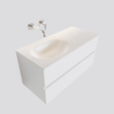MONDIAZ VICA Ensemble de meuble salle de bain - 100cm - 2 tiroirs - lavabo Moon gauche - 0 trous de robinet - solid surface talc SW409711