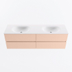 MONDIAZ Vica Ensemble meuble de salle de bains - 160cm - meuble bas rosee - 4 tiroirs - vasque moon double - sans trous de robinetterie - version haute 60cm - talc SW1080425