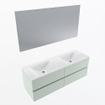 Mondiaz VICA ensemble de meuble de salle de bain - 140cm - meuble sous-vasque greey - 4 tiroirs - lavabo cloud double - 2 trous de robinet - couleur talc - miroir LED - version XL 60cm de haut SW1095465