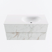 Mondiaz VICA Ensemble de meuble de salle de bain - 100cm - meuble sous-vasque carrara - 2 tiroirs - lavabo moon droite - 1 trou de robinet - version haute de 60cm - talc SW1083478