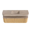 MONDIAZ THOR-DLUX 160cm badmeubel ronding links + rechts kleur Oak met 1 lade en 2 deuren. Vrijhangende wastafel CLOUD Midden zonder kraangat kleur Saba. SW1465325