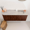 Mondiaz JOYA-DLUX Meuble de toilette 91,6cm - arrondi gauche couleur Ruby - Vasque FAYE position Droite 1 trou de robinet couleur Glace SW1423579