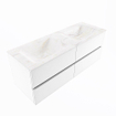 Mondiaz VICA-DLUX ensemble de meuble de salle de bain - 130cm - meuble sous-vasque talc - 4 tiroirs - lavabo encastrée cloud double - sans trous de robinet - version haute de 60cm - ostra SW1087246