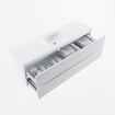 MONDIAZ VICA meuble sous lavabo 150cm Talc 2 tiroirs. Lavabo MOON centre 1 trou de robinet, couleur Talc. SW1381869