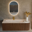 MONDIAZ KURVE-DLUX meuble de salle de bains 135cm arrondi droit couleur noyer avec 1 tiroir et 1 porte. Vasque BIG MEDIUM gauche 1 trou de robinet Nata. SW1432214