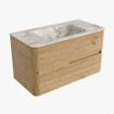 Mondiaz CIRO-DLUX Badkamermeubelset - 90x45x50cm - Solid surface wastafel Frappe - 1 wasbak Midden - zonder kraangaten - 2 lades - Oak SW1530799