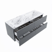 MONDIAZ VICA-DLUX Ensemble meuble de salle de bains - 130cm - meuble bas plata - 4 tiroirs - lavabo encastré cloud double - sans trous de robinet - version haute 60cm - glace SW1088435