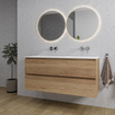 Saniclass Chaci Ensemble meuble de salle de bains - 120x46x55cm - lavabo en céramique blanc - 2 vasques - sans trous de robinet - 2 tiroirs - chêne SW809391
