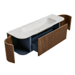 MONDIAZ KURVE-DLUX 150cm Meuble salle de bain avec module 25 G et D - couleur Walnut - 1 tiroir - 2 portes - vasque BIG MEDIUM centre - sans trou de robinet - couleur Ostra SW1137837