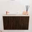 Mondiaz JOYA-DLUX 70cm toiletmeubel - kleur Walnut - Wastafel FAYE positie Links 1 kraangat kleur Frappe. SW1422263