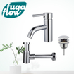 FugaFlow Eccelente Sobrado Kit mitigeur lavabo - robinet bas - bonde clic clac - siphon design bas - Chrome brillant SW1124194