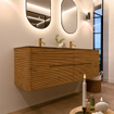 Mondiaz CIRO-DLUX Ensemble de meuble de salle de bains - 150x45x50cm - Plan vasque solid surface Oza - 2 lavabos double - 2 trous de robinet - 4 tiroirs - Chêne SW1531141