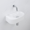 QeramiQ Fuente Ensemble de Lavabo - 40x21.5x12cm - strié - demi-rond - céramique - ensemble de robinet chrome - bouchon de vidange - siphon réduit - blanc brillant SW1233078